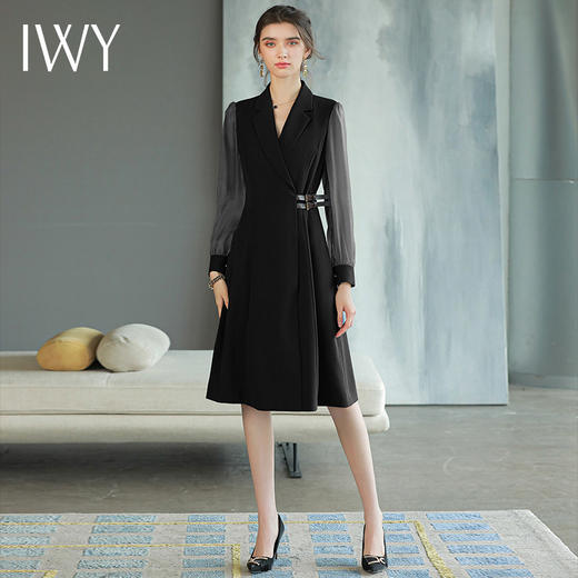 IWY/黑色新款高端正装连衣裙女小个子气质名媛职业装裙子收腰显瘦Q729-B 商品图0