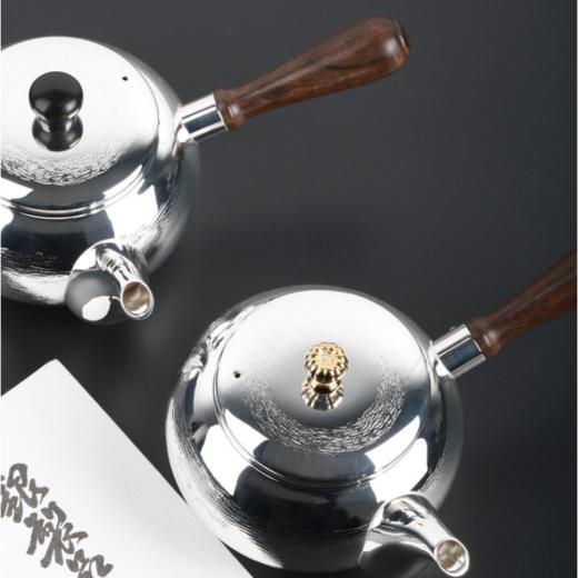 日本进口银川堂 银本铺铜胎镀银檀木侧把亮银急须泡茶壶 功夫茶具 商品图4