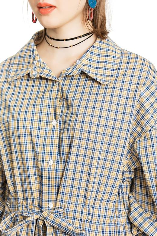 URBAN REVIVO 格纹系带连帽衬衫裙 4200 商品图4