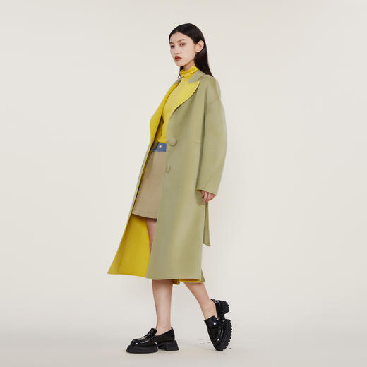 谜底2022冬新款西装领长款羊毛呢大衣女复古双色双面呢224GD1559 商品图1