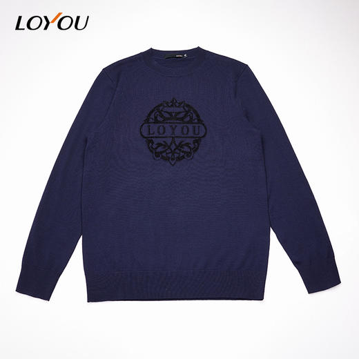 LOYOU/朗逸秋冬男士新款套头毛衫丝绒图案打底针织毛衫 商品图4