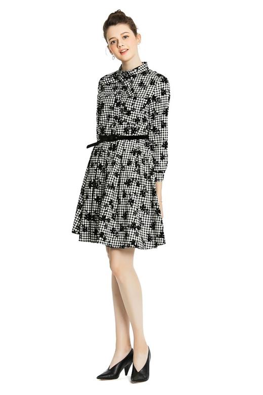 ROSEHOO 花朵装饰格纹衬衫裙 3984 商品图1