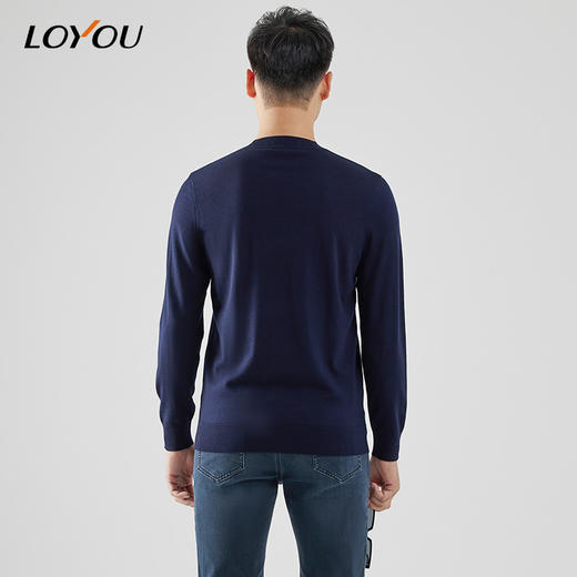 LOYOU/朗逸秋冬男士新款套头毛衫丝绒图案打底针织毛衫 商品图3
