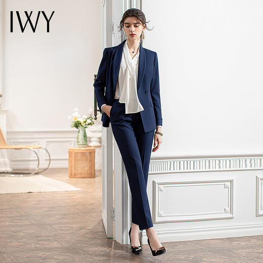 IWY/高级感商务总裁西装套装女气质干练藏青色西服工装销售工作服秋CP1602 商品图4