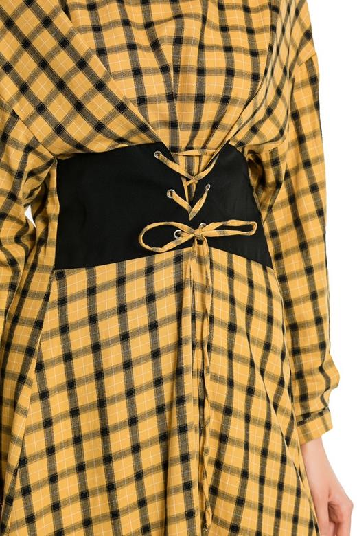 ibudu伊布都 绑带束腰格纹连衣裙 4215 商品图4