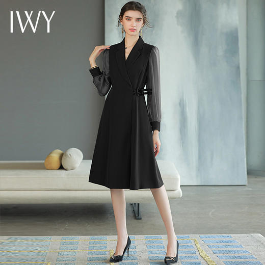 IWY/黑色新款高端正装连衣裙女小个子气质名媛职业装裙子收腰显瘦Q729-B 商品图4
