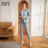 IWY/高级感时尚西装套装女醋酸接拼无领西服外套播音艺考主持人正装CP1638 商品缩略图4