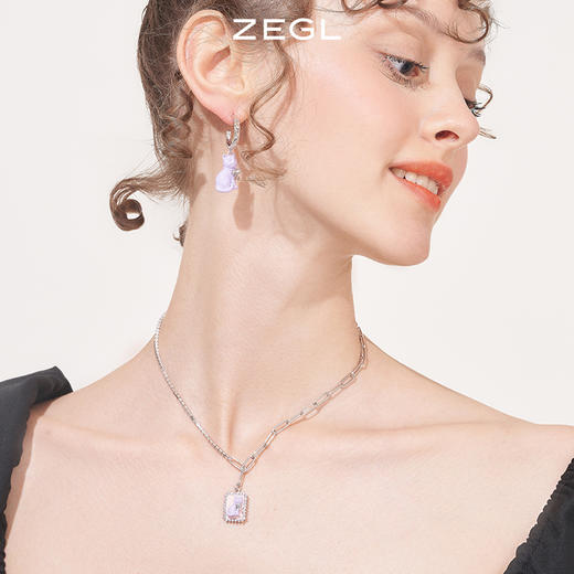 ZEGL设计师奶油少女系列猫咪爱心耳环女小众紫色耳钉银针秋冬耳饰 商品图2