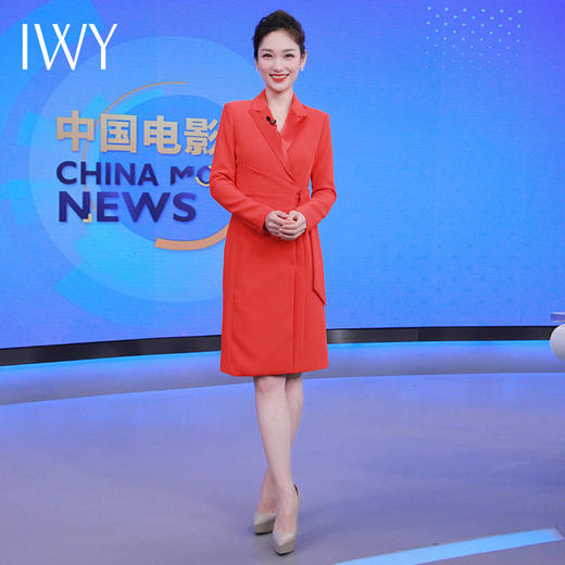 IWY/高级感绸缎领拼接西装连衣裙女红色艺考播音主持人正装礼服职业裙194035Q1 商品图3