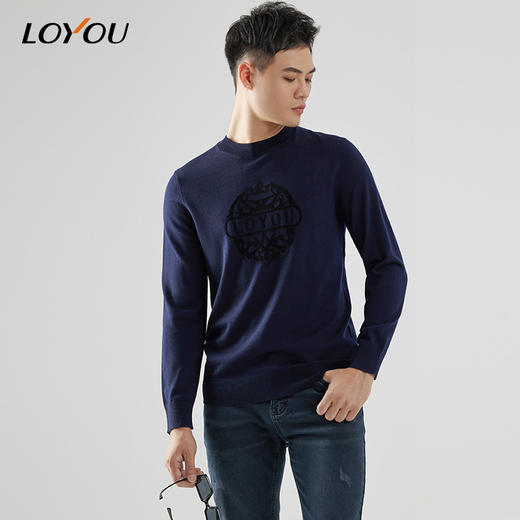 LOYOU/朗逸秋冬男士新款套头毛衫丝绒图案打底针织毛衫 商品图1