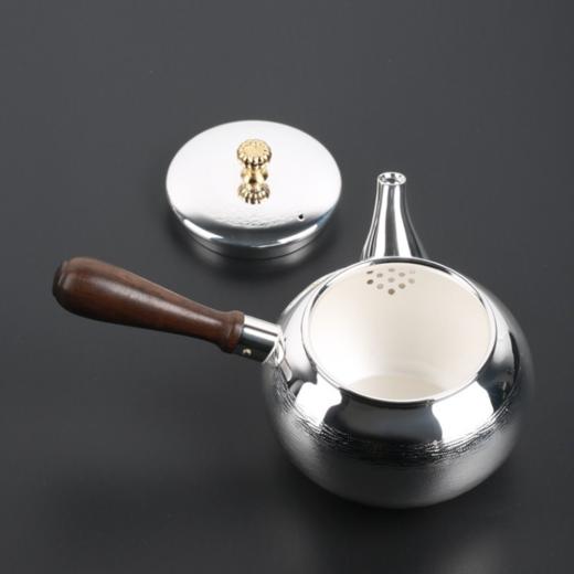 日本进口银川堂 银本铺铜胎镀银檀木侧把亮银急须泡茶壶 功夫茶具 商品图1