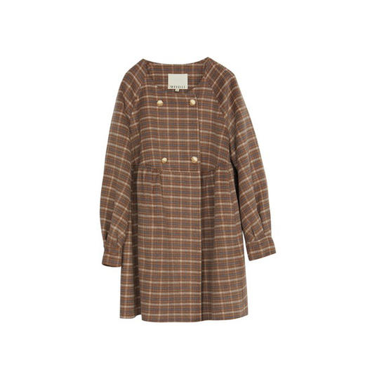 谜底2022冬季新款A字型圆领格纹大衣女双排扣中长款毛呢224MD1703 商品图4