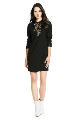 MAISON LILAS 黑色拼接式优雅连衣裙 4084