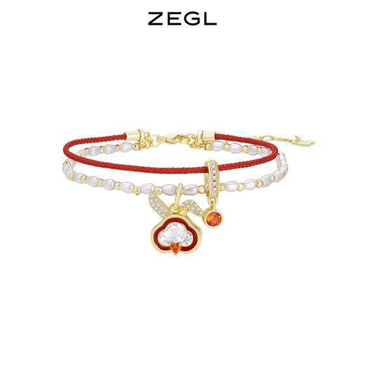 ZEGL设计师本命年系列如意兔子红绳手链女双层手绳人造珍珠手饰品 商品图0