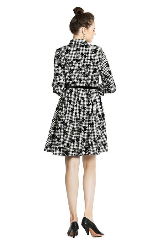 ROSEHOO 花朵装饰格纹衬衫裙 3984 商品图3