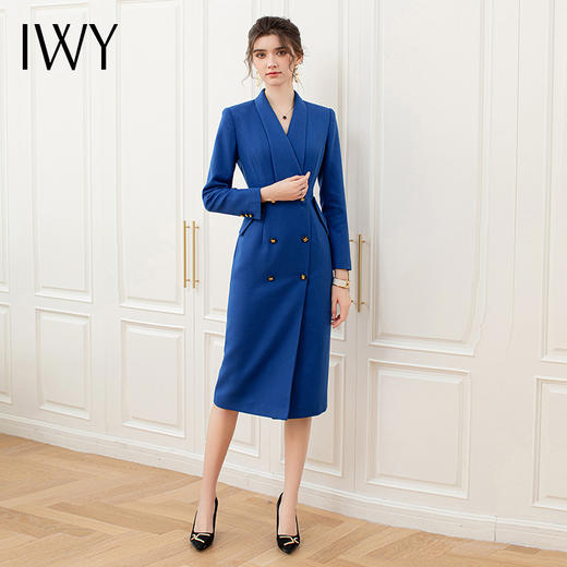 IWY/高端宝蓝色西装连衣裙女秋季时尚气质工作服双排扣职Q810 商品图4