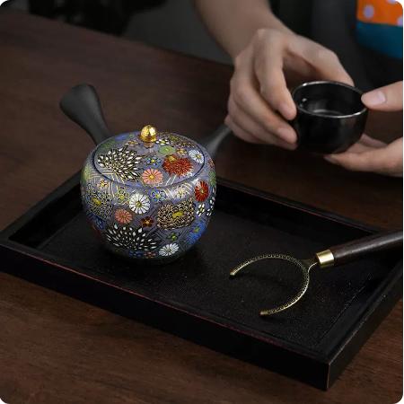 【样品特惠4折，仅1件，无货退款】日本进口常滑烧九谷金花诘黑泥急须茶壶泡茶壶茶具家用单个手工 商品图3