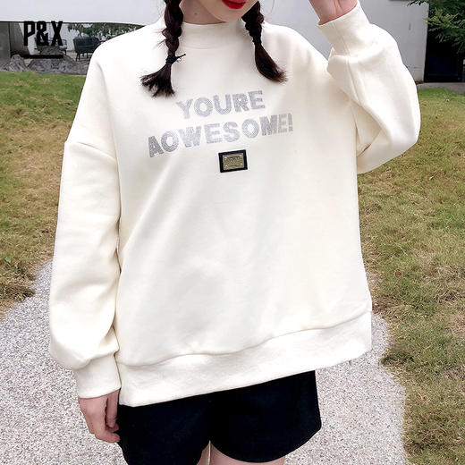 P&X设计师女装 2022冬季中长款卫衣休闲流行款 822417715 米色 商品图2
