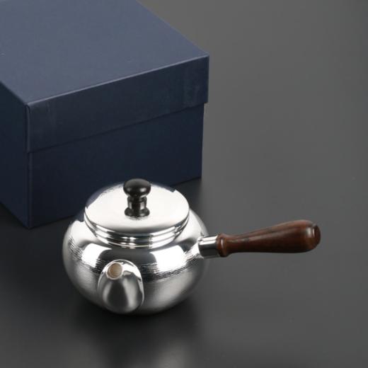 日本进口银川堂 银本铺铜胎镀银檀木侧把亮银急须泡茶壶 功夫茶具 商品图0