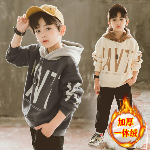MLY-9-16 儿童装男童冬装加绒卫衣一体绒秋冬款2022新款男孩冬季加厚连帽潮 商品图1