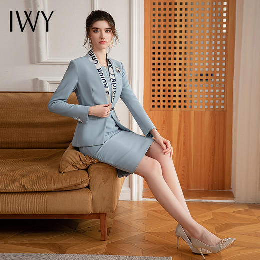 IWY/时尚雾霾蓝西装套装女高端播音主持人正装套裙气质女神范职业装C1638+Q812 商品图4