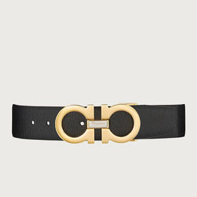 FERRAGAMO 菲拉格慕 男士皮革双面可调式 GANCINI扣饰 腰带 黑色 67 9493 754204