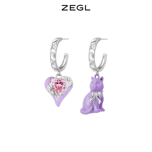 ZEGL设计师奶油少女系列猫咪爱心耳环女小众紫色耳钉银针秋冬耳饰 商品图4