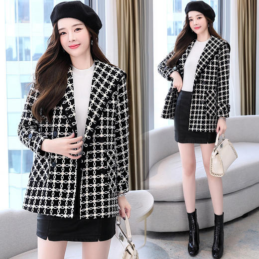 小个子毛呢大衣2022年新款加厚时尚气质宽松格纹冬季外套HR-WS22859 商品图2