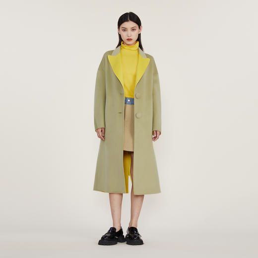 谜底2022冬新款西装领长款羊毛呢大衣女复古双色双面呢224GD1559 商品图0