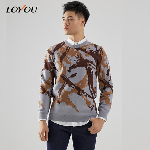 【名盾】LOYOU/朗逸秋冬男士新款毛衫休闲百搭印花图纹羊毛针织衫 商品图1