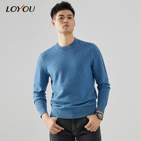 【名盾】LOYOU/朗逸2022秋冬新款男士圆领羊毛衫休闲百搭格纹毛衫打底衫