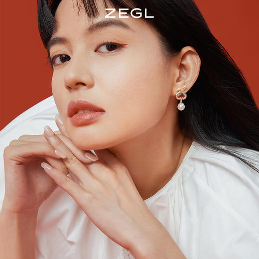 ZEGL设计师本命年系列如意兔子耳环女红玛瑙耳钉耳夹人造珍珠耳饰 商品图2