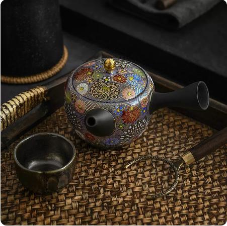 【样品特惠4折，仅1件，无货退款】日本进口常滑烧九谷金花诘黑泥急须茶壶泡茶壶茶具家用单个手工 商品图2