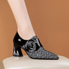 秋冬季新款，深口粗跟气质拼色女鞋尖头高跟鞋花朵单鞋QS-2418 商品缩略图6