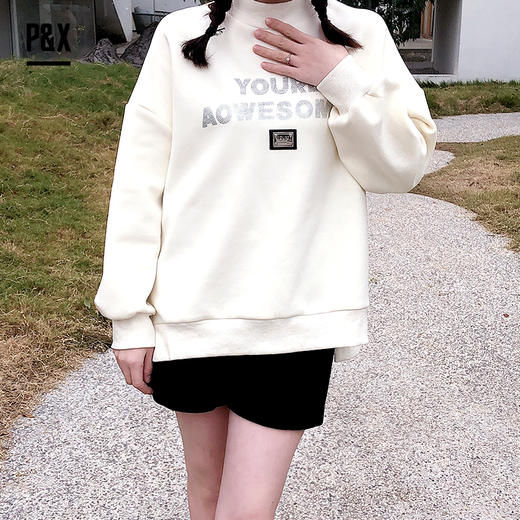 P&X设计师女装 2022冬季中长款卫衣休闲流行款 822417715 米色 商品图3