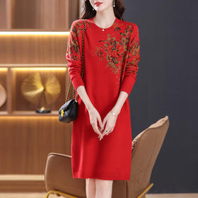 配大衣的印花毛衣连衣裙子圆领打底群加厚CC-38-8811