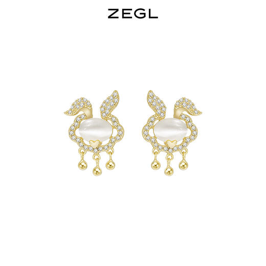 ZEGL设计师本命年系列如意兔子如意锁耳钉女猫眼石耳环银针耳饰品 商品图0