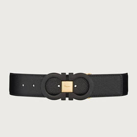 FERRAGAMO 菲拉格慕 男士皮革双面可调式 GANCINI扣饰 腰带 黑色 67 9535 754208