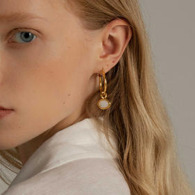 UNFOLDS The Inlay Stone Earrings Gold Mother of Pearl 复古宝石耳环