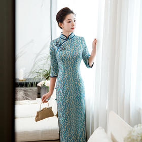 端庄优雅，新款改良版温柔风显瘦遮肚手工花扣长款秋季澳毛旗袍TY-若寒