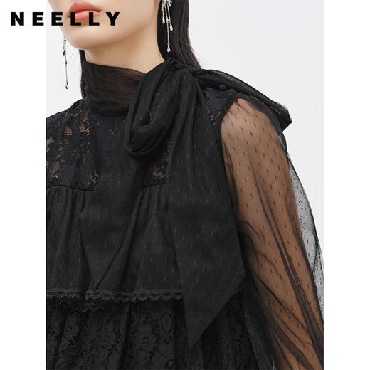 NEELLY纳俪商场同款冬季新款黑色蕾丝连衣裙女中长款气质蛋糕裙N22122Y01175 商品图2
