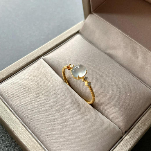 玻璃种翡翠蛋面戒指18k黄金钻石镶嵌 商品图4