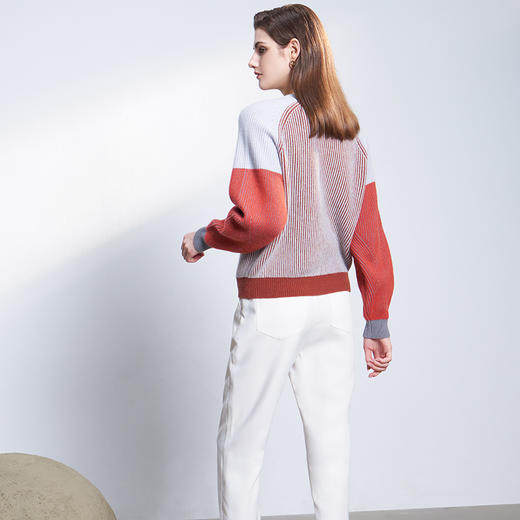 【撞色V领针织开衫】羊绒世家22年秋冬新品女士100%山羊绒开衫长袖撞色条纹针织毛衣 商品图2