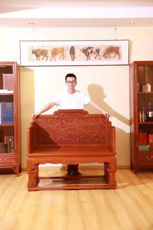 红桥红  家具严选  缅甸花梨（大果紫檀）【128乾隆款 西番莲纹 宝座】 商品图5