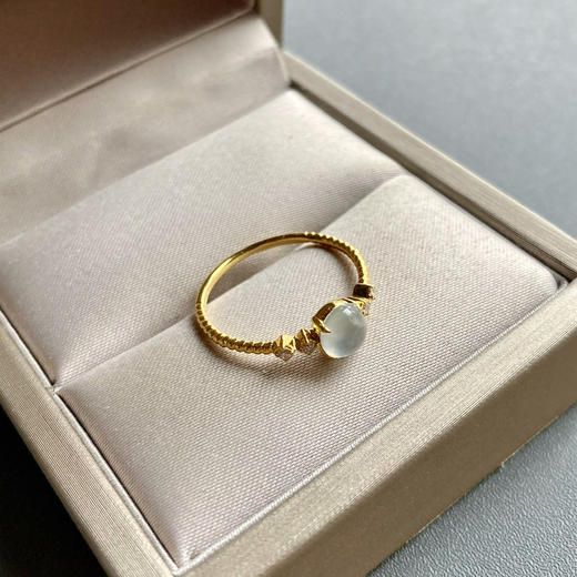 玻璃种翡翠蛋面戒指18k黄金钻石镶嵌 商品图6