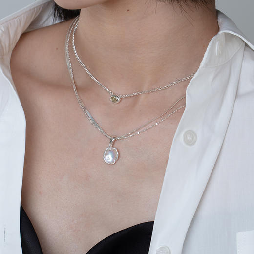 通勤百搭 MINT THERAPY 绿橄榄呼吸项链/花瓣珍珠双链项链 商品图3