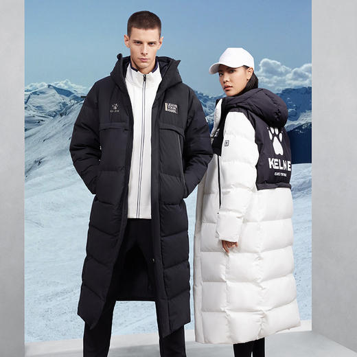 卡尔美长款羽绒服男女加厚连帽外套运动休闲保暖过膝鸭绒服8261YR1013 商品图11