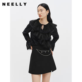 NEELLY纳俪商场同款冬季新款波点衬衫女可爱娃娃领套头上衣喇叭袖N22122R01173