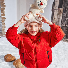 卡尔美童装羽绒服饰冬新款女童连帽宽松加厚外套5247YR4013