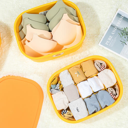 「三件套盒」黄鸭款内衣收纳盒 分格内裤文胸袜子收纳整理盒分类储物柜盒三件套 商品图2